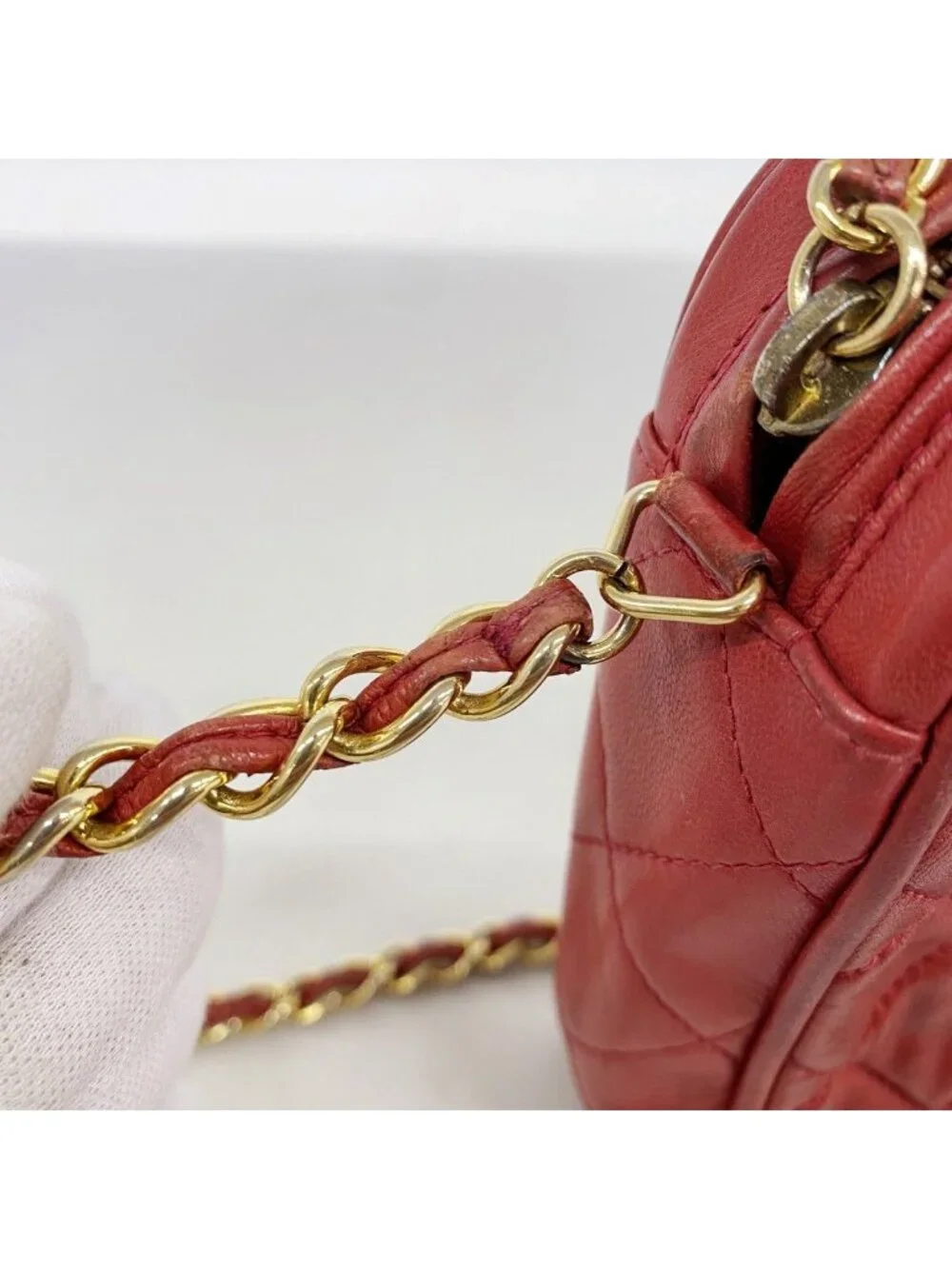 Chanel Shoulder Bag Quilted Lambskin Red Gold